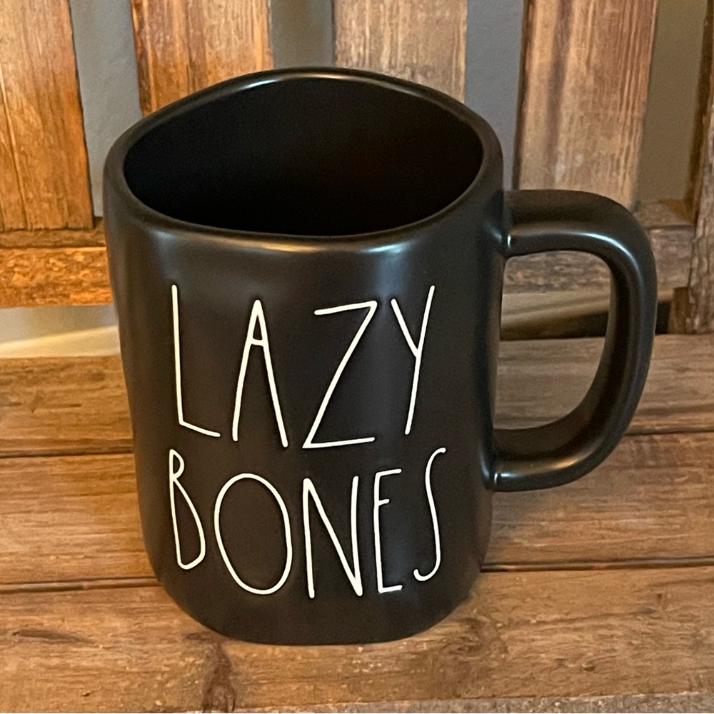 NEW - Rae Dunn Black Mug - Lazy Bones Design - Halloween